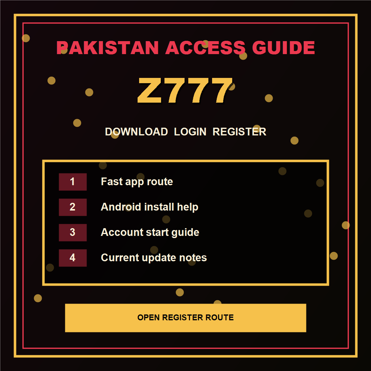 Z777 register route game poster